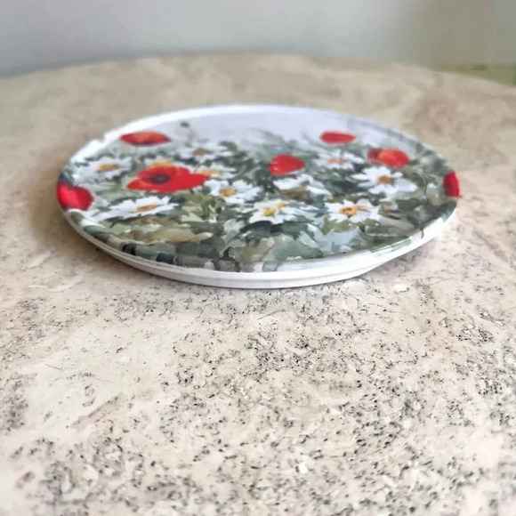 Vintage‎ Poppy Daisy Floral Teapot Stand Plate Kitchen Trivet Red White Melamine - Picture 3 of 8